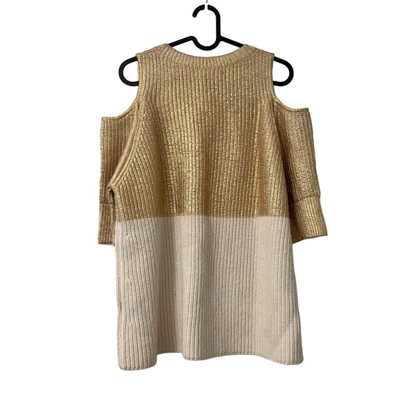 Zoe Jordan Cream Gold Cashmere Wool Cold Shoulder Chunky Knit Sweater S/M - Picture 3 of 5